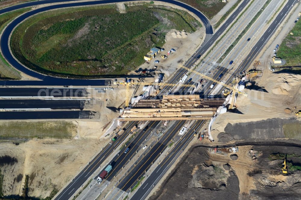 Aerial image Wöbbelin - Expansion and construction site of the highway triangle Schwerin on the motorway BAB A14 and A24 at Wöbbelin in Mecklenburg - Western Pomerania