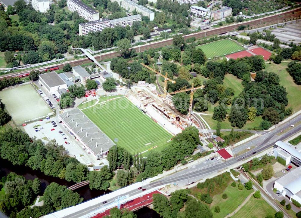 Aerial image Cottbus / Brandenburg - Um- und Ausbau des Cottbusser Stadions am Stadtring.