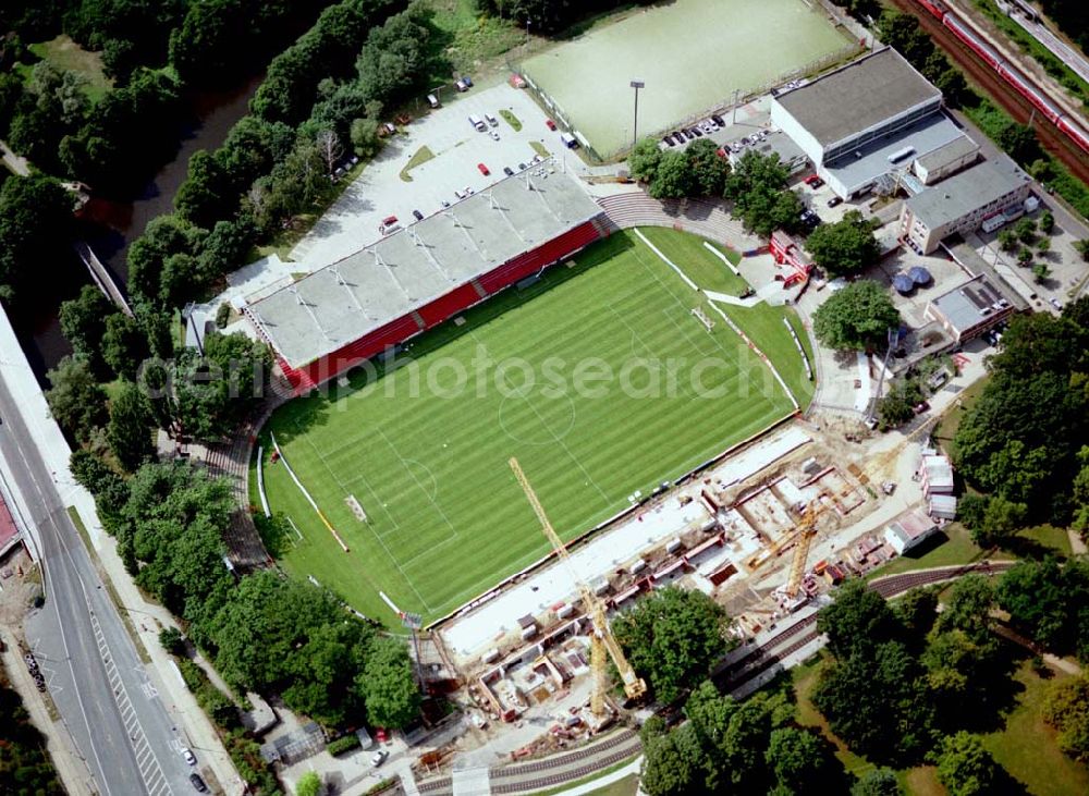 Aerial photograph Cottbus / Brandenburg - Um- und Ausbau des Cottbusser Stadions am Stadtring.