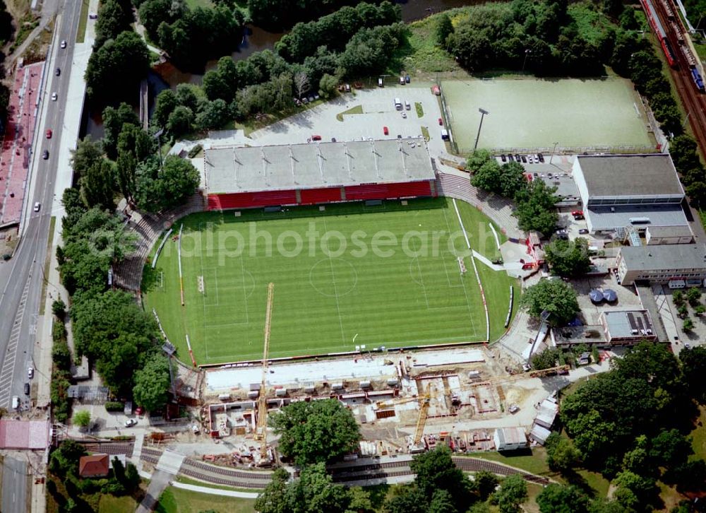 Cottbus / Brandenburg from above - Um- und Ausbau des Cottbusser Stadions am Stadtring.