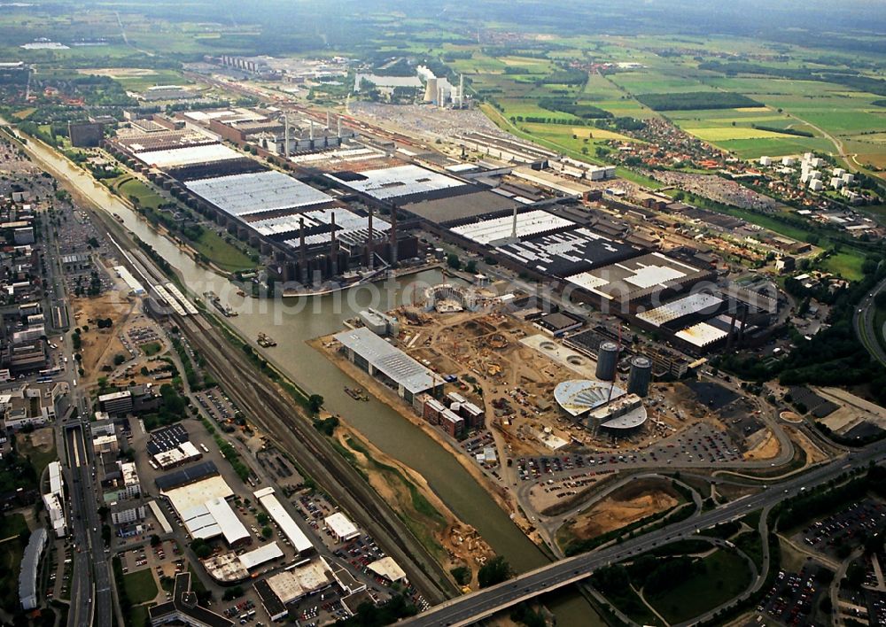 Aerial photograph Wolfsburg - View of the VW - Volkswagen factory premises - Works in Wolfsburg. Volkswagen AG, abbreviated VW AG, headquartered in Wolfsburg, is the parent company of the Volkswagen group and the largest car manufacturer in Europe