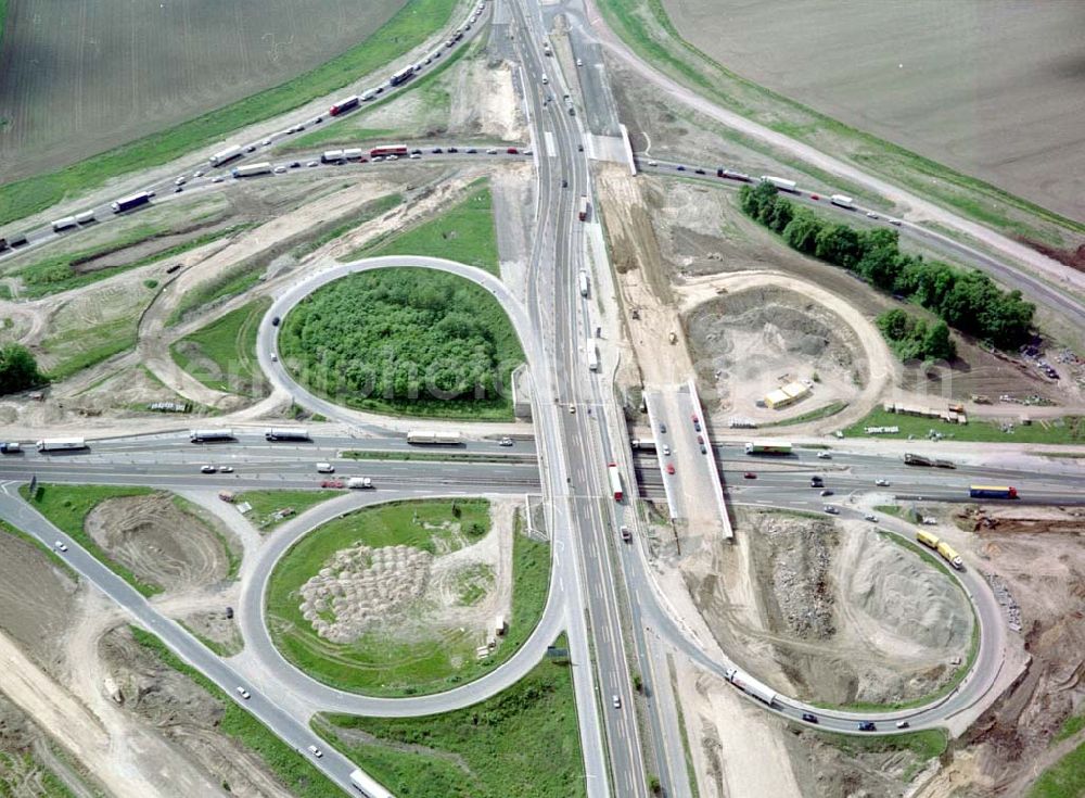 Aerial image Schkeuditz bei Leipzig - Um- und Erweiterungsbaustellen am Schkeuditzer Kreuz am Flughafen Leipzig - Halle.