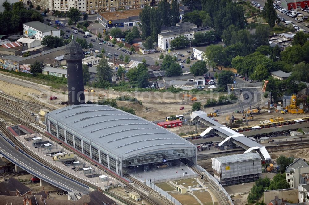 Aerial image Berlin - Construction site of the alteration and new build Berlin S-Bahn station Ostkreuz