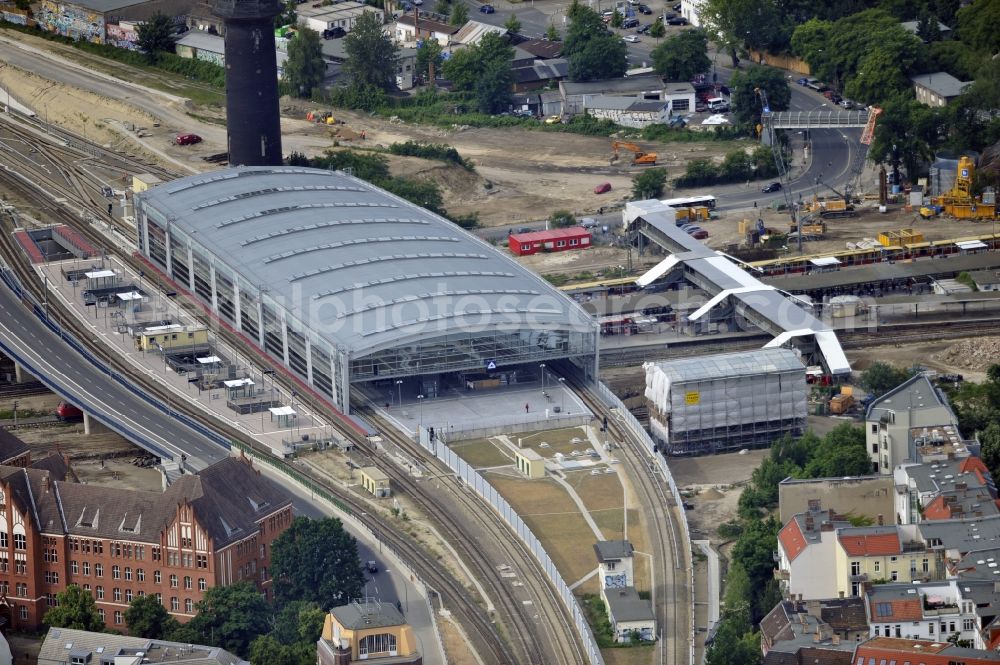 Aerial photograph Berlin - Construction site of the alteration and new build Berlin S-Bahn station Ostkreuz