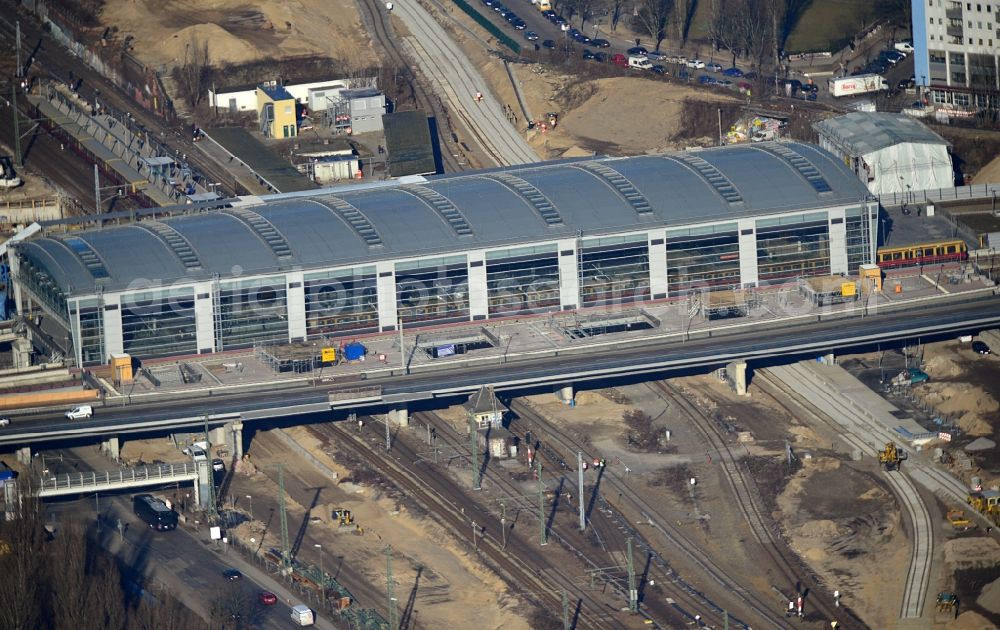 Aerial photograph Berlin - Construction site of the alteration and new build Berlin S-Bahn station Ostkreuz