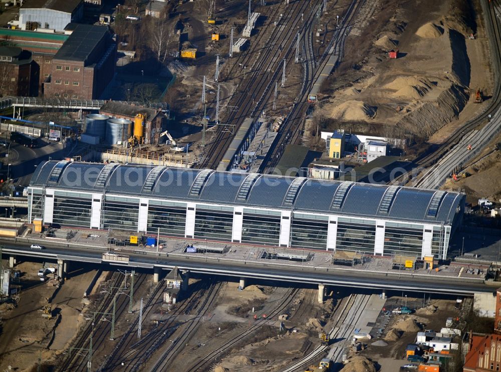 Aerial image Berlin - Construction site of the alteration and new build Berlin S-Bahn station Ostkreuz