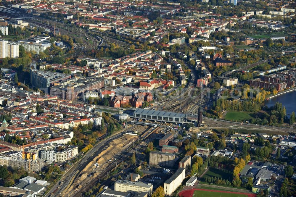 Aerial image Berlin - Construction site of the alteration and new build Berlin S-Bahn station Ostkreuz