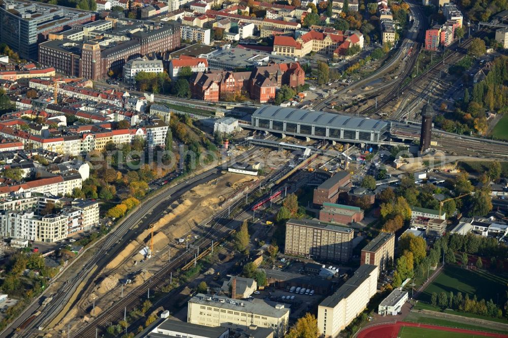 Aerial photograph Berlin - Construction site of the alteration and new build Berlin S-Bahn station Ostkreuz