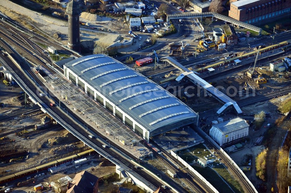 Aerial photograph Berlin - Construction site of the alteration and new build Berlin S-Bahn station Ostkreuz