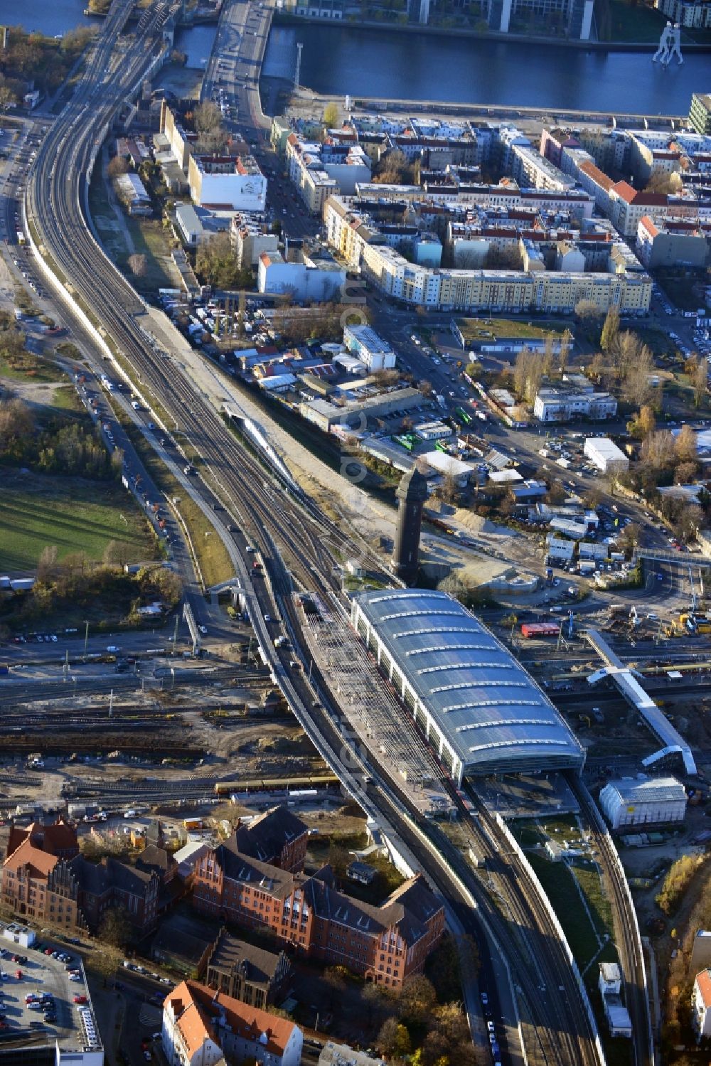 Aerial image Berlin - Construction site of the alteration and new build Berlin S-Bahn station Ostkreuz