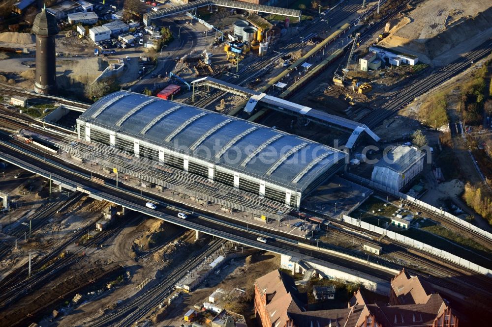 Aerial image Berlin - Construction site of the alteration and new build Berlin S-Bahn station Ostkreuz