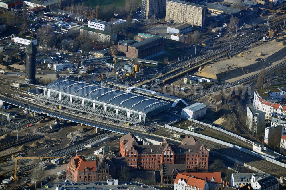 Aerial image Berlin - Construction site of the alteration and new build Berlin S-Bahn station Ostkreuz