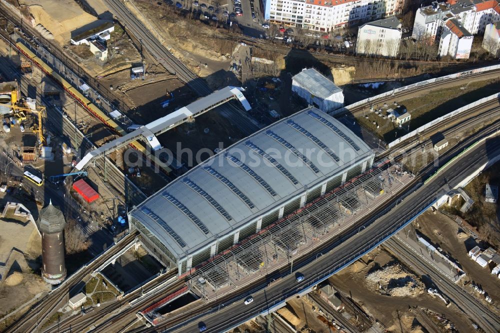 Aerial photograph Berlin - Construction site of the alteration and new build Berlin S-Bahn station Ostkreuz