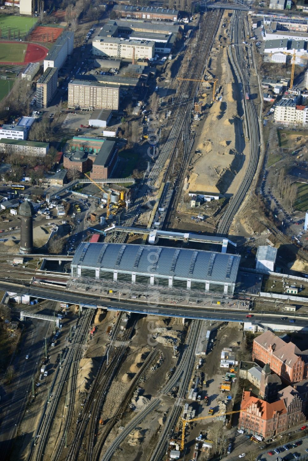 Aerial photograph Berlin - Construction site of the alteration and new build Berlin S-Bahn station Ostkreuz