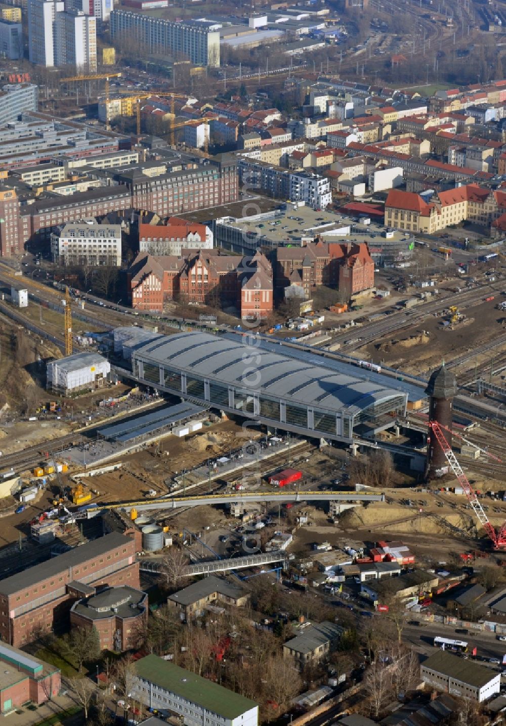 Aerial image Berlin - Construction site of the alteration and new build Berlin S-Bahn station Ostkreuz