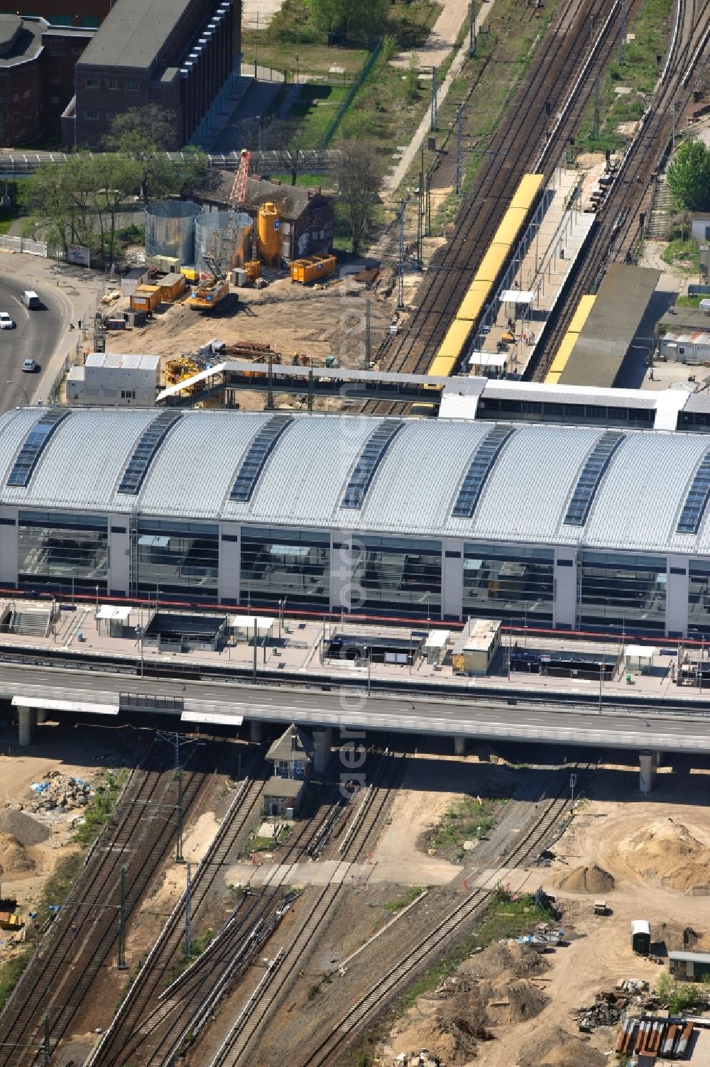 Aerial photograph Berlin - Construction site of the alteration and new build Berlin S-Bahn station Ostkreuz