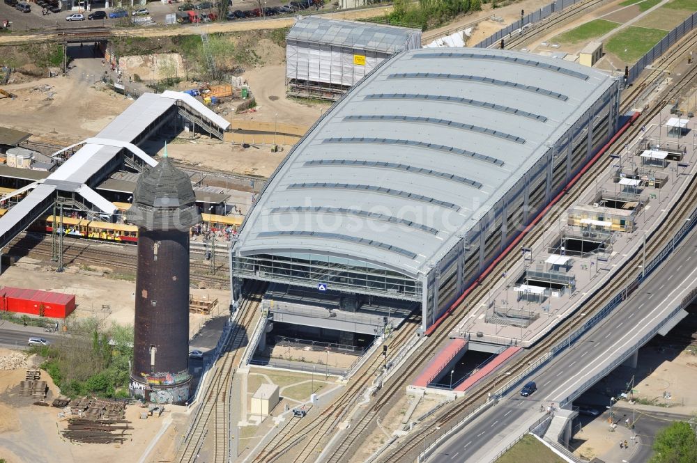 Aerial image Berlin - Construction site of the alteration and new build Berlin S-Bahn station Ostkreuz