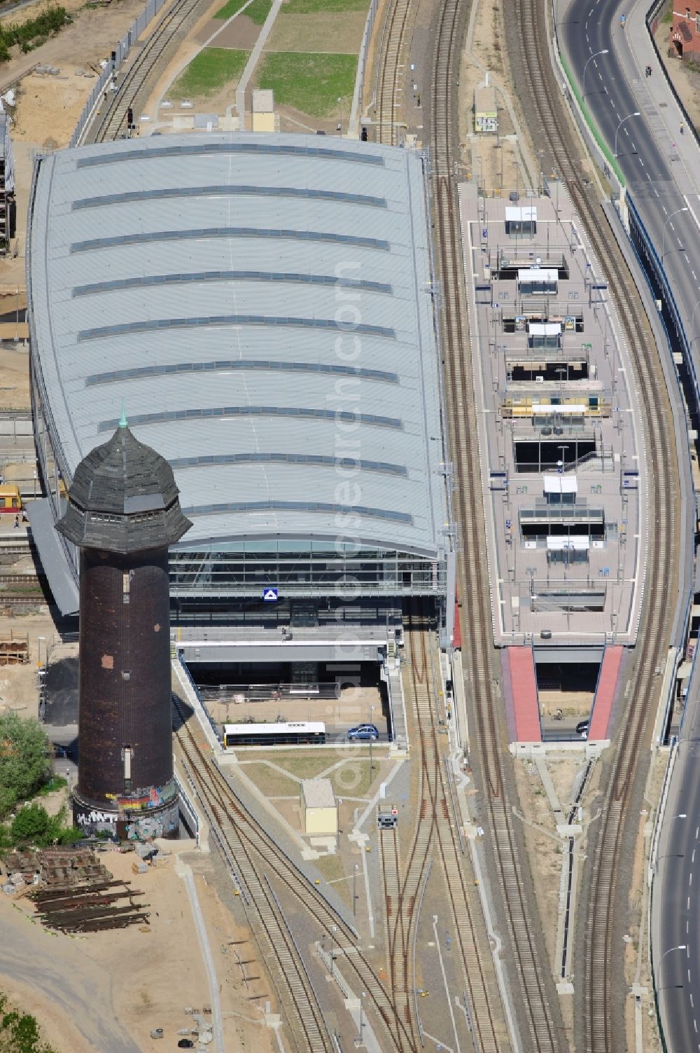 Aerial photograph Berlin - Construction site of the alteration and new build Berlin S-Bahn station Ostkreuz