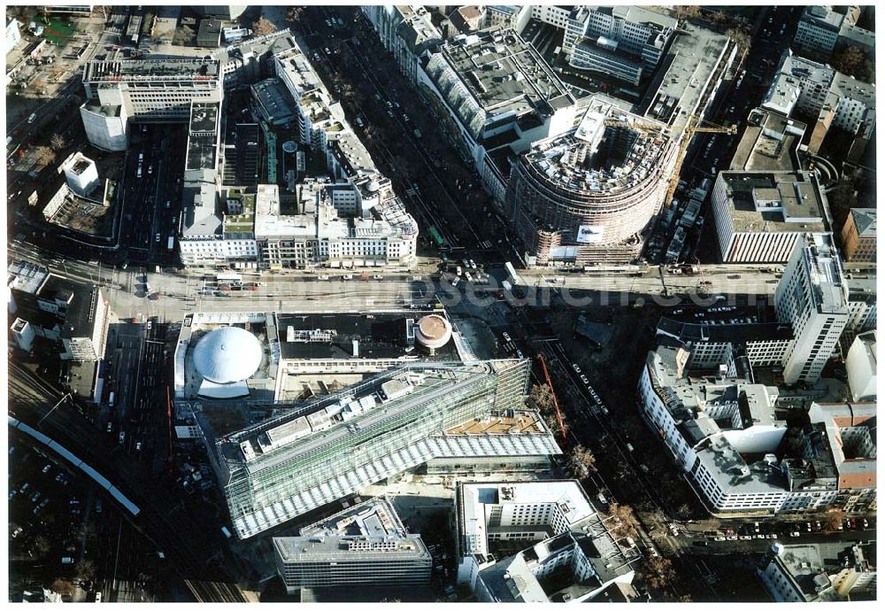 Berlin - Charlottenburg from above - Um- und Neubau des Kranzlerecks sowie Neubau auf dem Gelände des abgerissenen Panoptikums am Kurfürstendamm in Berlin - Charlottenburg.