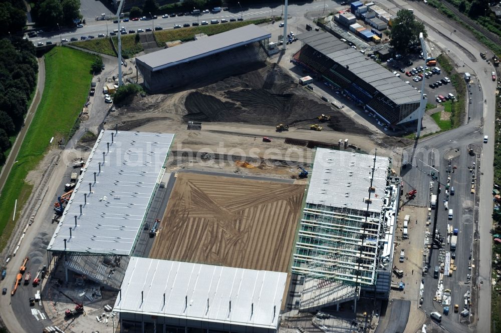 Aerial image Essen - Construction of a modern football stadium at the Georg-Melches stadium in Essen, North Rhine-Westphalia