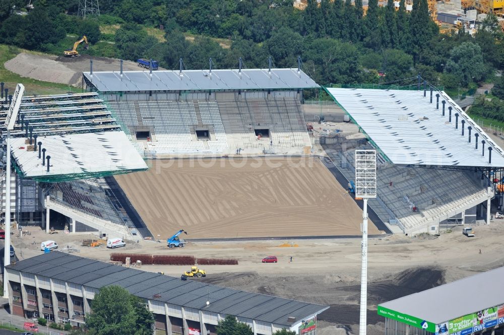 Aerial image Essen - Construction of a modern football stadium at the Georg-Melches stadium in Essen, North Rhine-Westphalia