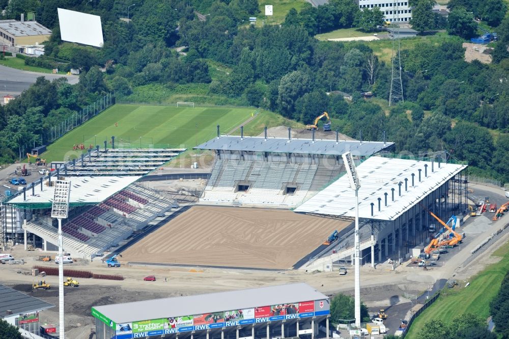 Essen from above - Construction of a modern football stadium at the Georg-Melches stadium in Essen, North Rhine-Westphalia