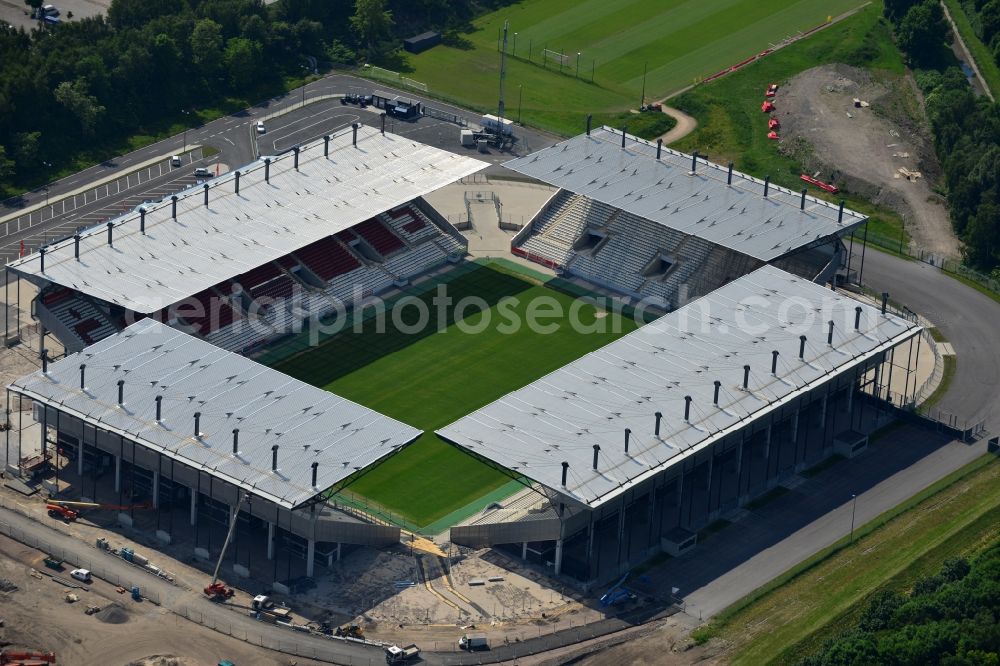 Aerial image Essen - Construction of a modern football stadium at the Georg-Melches stadium in Essen, North Rhine-Westphalia