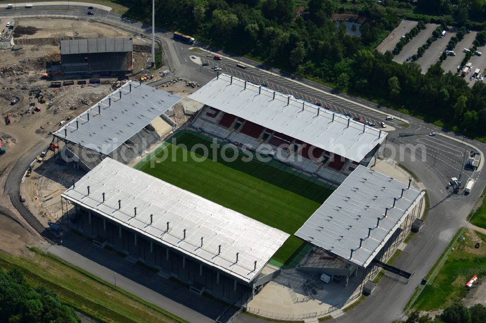 Aerial image Essen - Construction of a modern football stadium at the Georg-Melches stadium in Essen, North Rhine-Westphalia