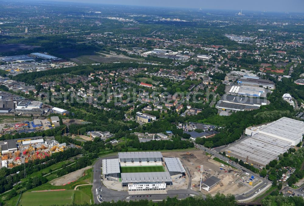 Aerial image Essen - Construction of a modern football stadium at the Georg-Melches stadium in Essen, North Rhine-Westphalia