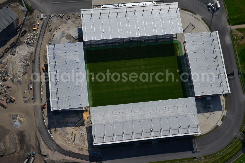 Aerial image Essen - Construction of a modern football stadium at the Georg-Melches stadium in Essen, North Rhine-Westphalia