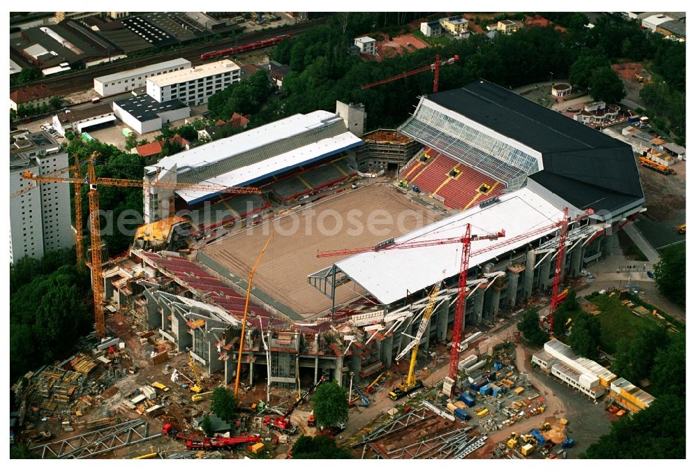 Aerial photograph Kaiserslautern - Construction site of sports facility grounds of the Arena stadium Fritz-Walter-Stadion in destrict Betzenberg on Fritz-Walter-Strasse in Kaiserslautern in the state Rhineland-Palatinate, Germany