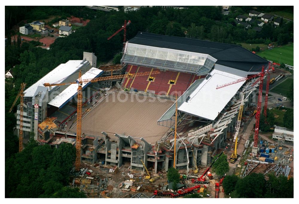 Aerial image Kaiserslautern - Construction site of sports facility grounds of the Arena stadium Fritz-Walter-Stadion in destrict Betzenberg on Fritz-Walter-Strasse in Kaiserslautern in the state Rhineland-Palatinate, Germany