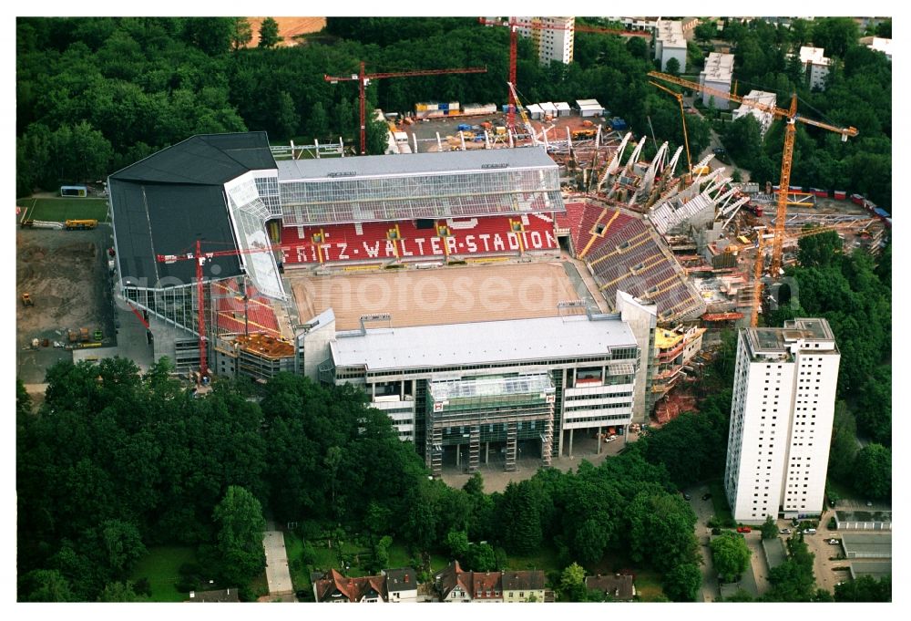 Kaiserslautern from above - Construction site of sports facility grounds of the Arena stadium Fritz-Walter-Stadion in destrict Betzenberg on Fritz-Walter-Strasse in Kaiserslautern in the state Rhineland-Palatinate, Germany