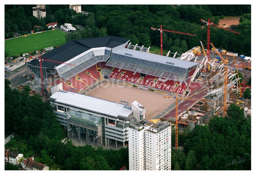 Aerial image Kaiserslautern - Construction site of sports facility grounds of the Arena stadium Fritz-Walter-Stadion in destrict Betzenberg on Fritz-Walter-Strasse in Kaiserslautern in the state Rhineland-Palatinate, Germany