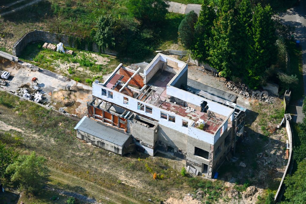 Groß Wasserburg from above - Construction for the reconstruction and expansion of the old buildings on street Dorfstrasse in Gross Wasserburg in the state Brandenburg, Germany