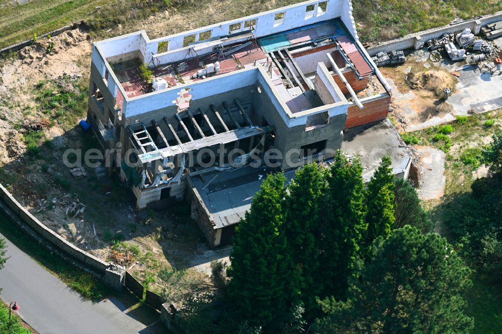 Aerial image Groß Wasserburg - Construction for the reconstruction and expansion of the old buildings on street Dorfstrasse in Gross Wasserburg in the state Brandenburg, Germany