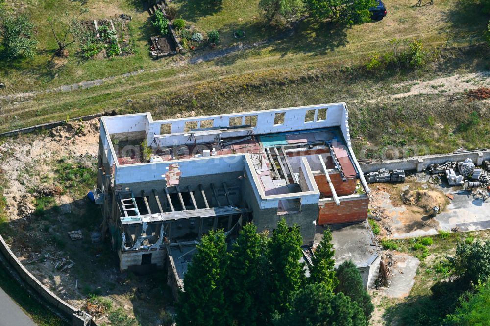 Aerial photograph Groß Wasserburg - Construction for the reconstruction and expansion of the old buildings on street Dorfstrasse in Gross Wasserburg in the state Brandenburg, Germany