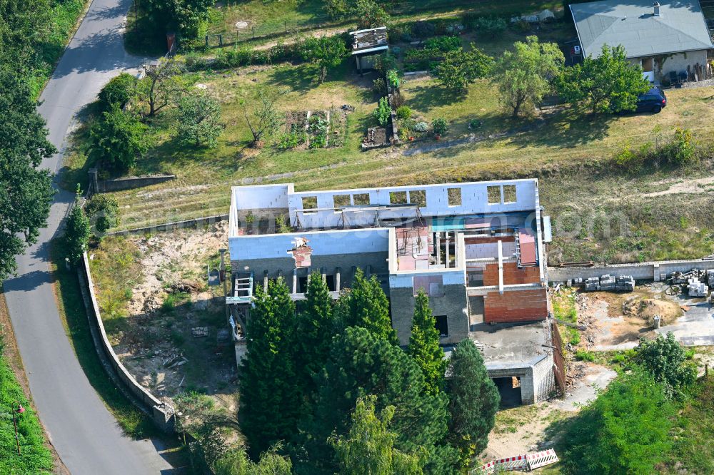 Groß Wasserburg from above - Construction for the reconstruction and expansion of the old buildings on street Dorfstrasse in Gross Wasserburg in the state Brandenburg, Germany