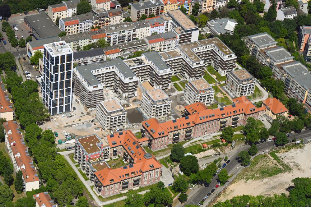 Aerial image Berlin - Construction for the reconstruction and expansion of the old buildings listed building on Mariendorfer Weg in the district Neukoelln in Berlin