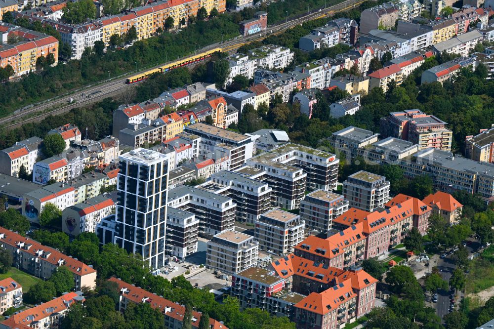 Aerial image Berlin - Construction for the reconstruction and expansion of the old buildings listed building on Mariendorfer Weg in the district Neukoelln in Berlin