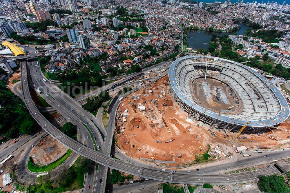 Salvador from the bird's eye view: Renovation and expansion of the Arena Fonte Nova stadium for the football World Cup World Cup 2014 in Salvador in the state of Bahia in Brazil