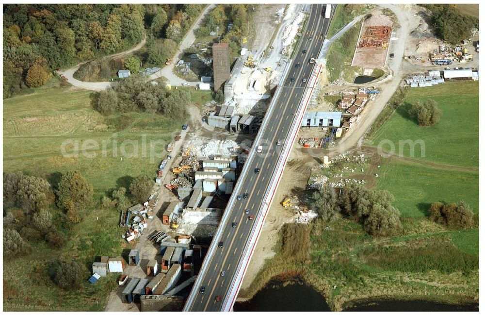 Vockerode / Sachsen - Anhalt from the bird's eye view: Umbau der Autobahnbrücke Vockerode (Elbüberquerung).