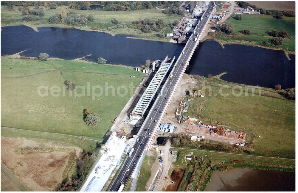 Aerial image Vockerode / Sachsen - Anhalt - Umbau der Autobahnbrücke Vockerode (Elbüberquerung).