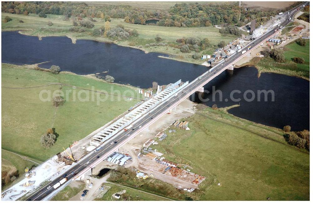 Aerial photograph Vockerode / Sachsen - Anhalt - Umbau der Autobahnbrücke Vockerode (Elbüberquerung).