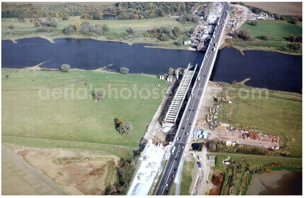 Vockerode / Sachsen - Anhalt from the bird's eye view: Umbau der Autobahnbrücke Vockerode (Elbüberquerung).