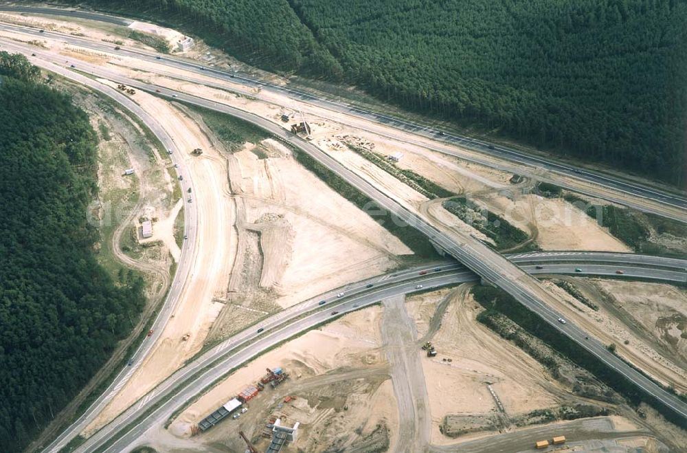 Zernsdorf / Brandenburg from above - Umbau des Autobahndreieck Spreeaue bei Zernsdorf in Brandenburg.