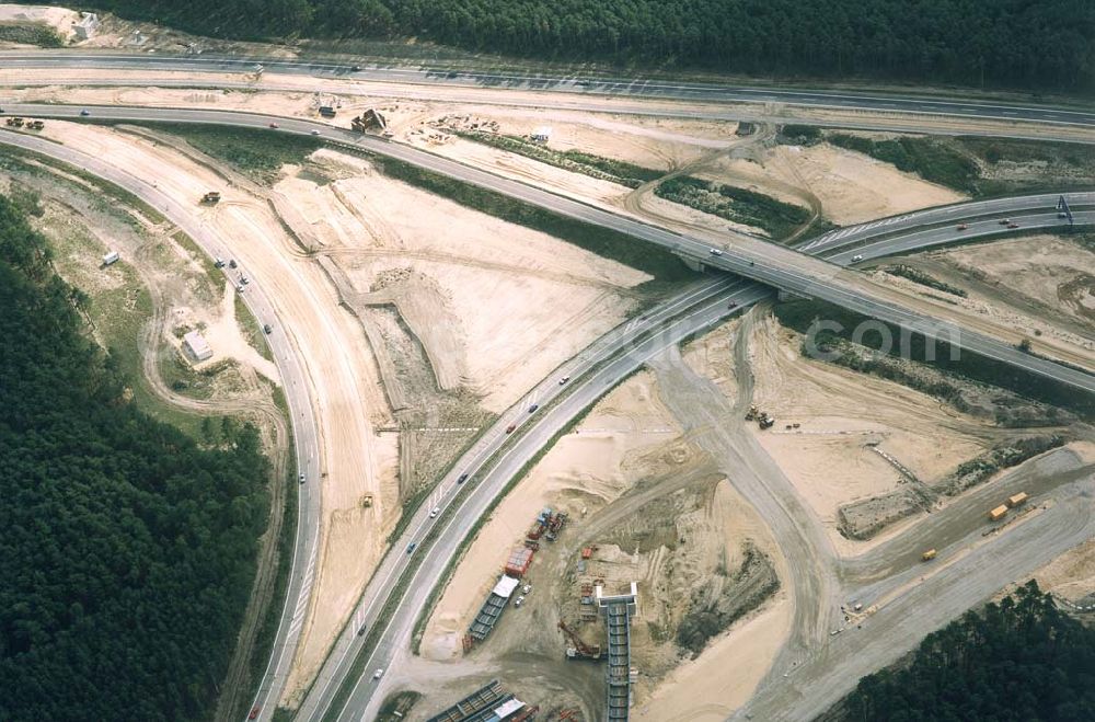 Zernsdorf / Brandenburg from the bird's eye view: Umbau des Autobahndreieck Spreeaue bei Zernsdorf in Brandenburg.