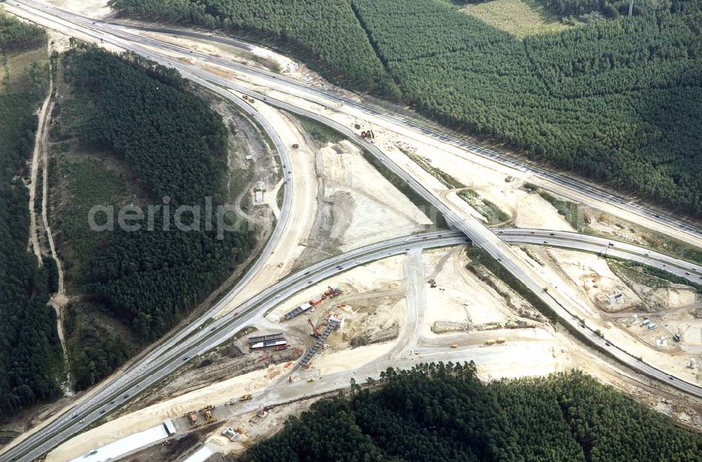 Zernsdorf / Brandenburg from above - Umbau des Autobahndreieck Spreeaue bei Zernsdorf in Brandenburg.