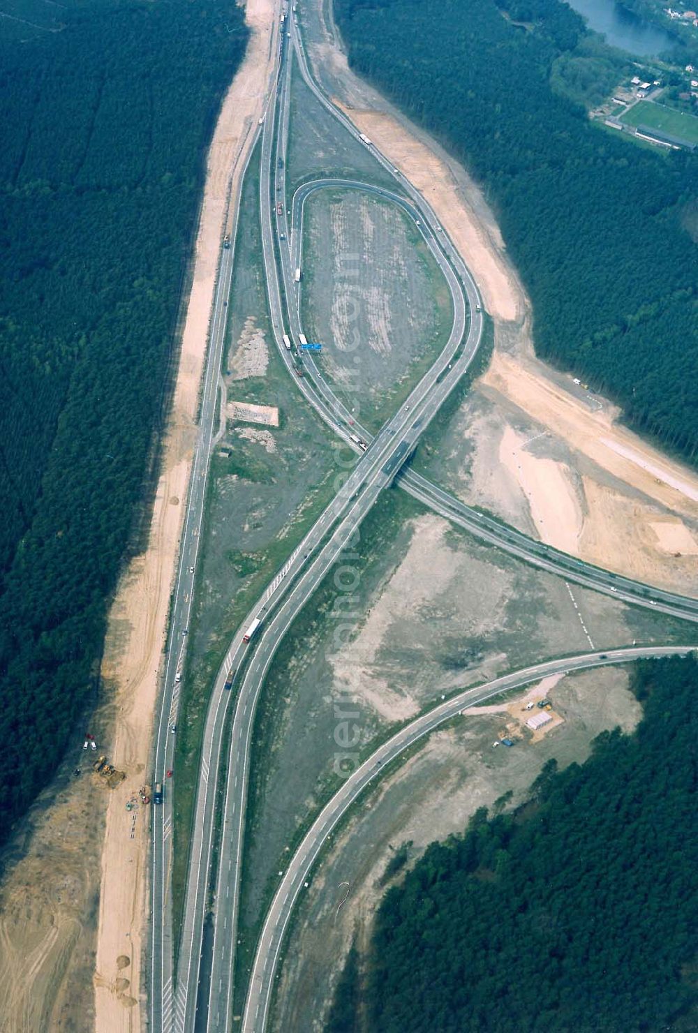 Aerial image Brandenburg - Umbau des Autobahndreieckes Spreeau am südöstlichem Berliner Ring.