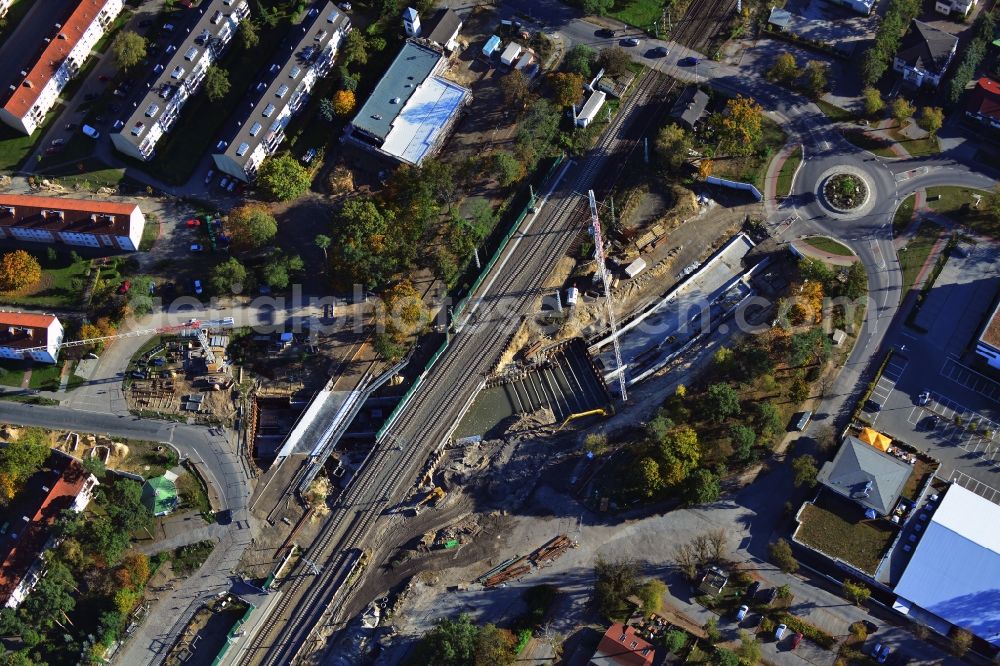 Aerial photograph Rangsdorf - Reconstruction of the Station area and construction of a road underpass - tunnel system in Rangsdorf in Brandenburg